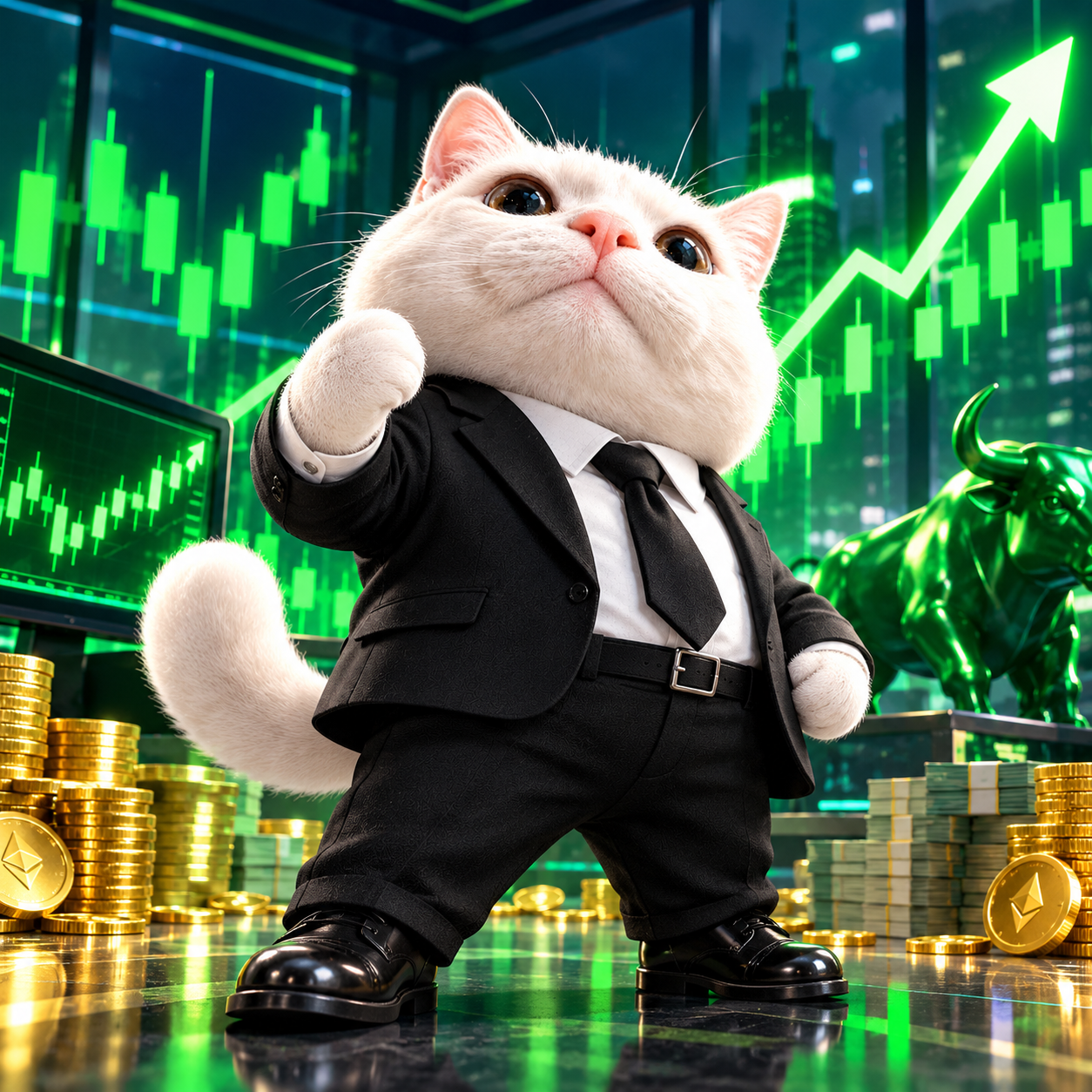 PUMPCAT sitting at PC screener in dark trading room